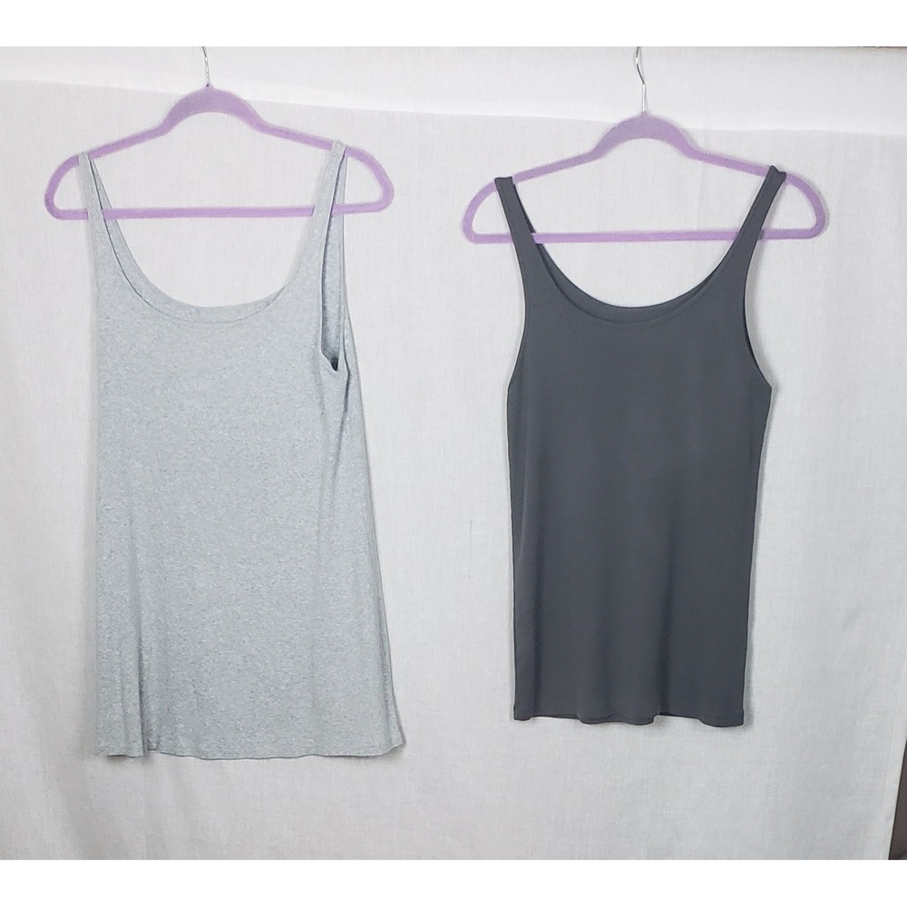 Eileen Fisher 100% Organic Cotton Tank Tops Gray Charcoal L 2 Bundle Eco Basic